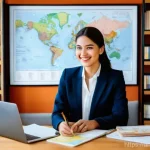 관광통역안내사로서의 시간 관리 방법 - **Prompt:** A highly organized and professional female tour guide, mid-30s, with a warm smile, metic...