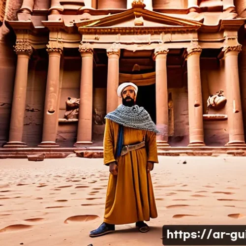 관광통역안내사 직업 윤리와 역할 - **Prompt:** A charismatic Arab male tourist guide, in his mid-30s, wearing a clean, modern thobe and...